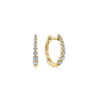 14K Yellow Gold 15mm Round Diamond Classic Huggie Earrings