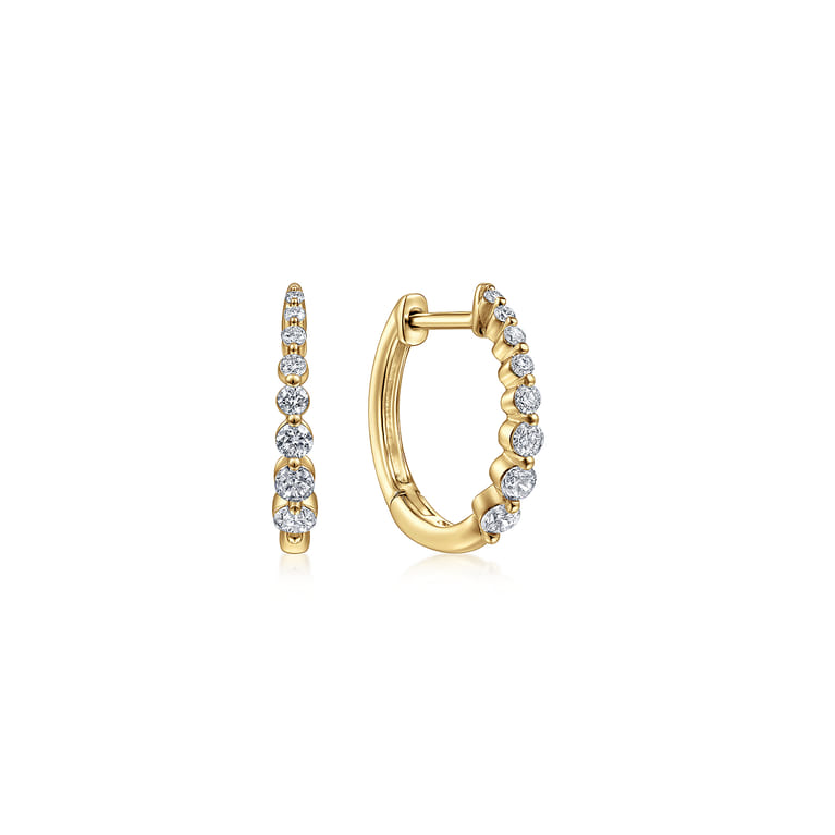 14K Yellow Gold 15mm Round Diamond Classic Huggie Earrings - 0.27 ct - Shot 1