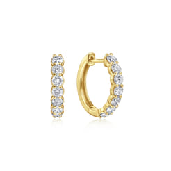 14K Yellow Gold 15mm Share Prong Set Diamond Huggie Earrings