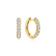 14K Yellow Gold 15mm Share Prong Set Diamond Huggie Earrings