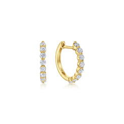 14K Yellow Gold 15mm Single Prong Set Diamond Huggie Earrings