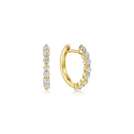 14K Yellow Gold 15mm Single Prong Set Diamond Huggie Earrings