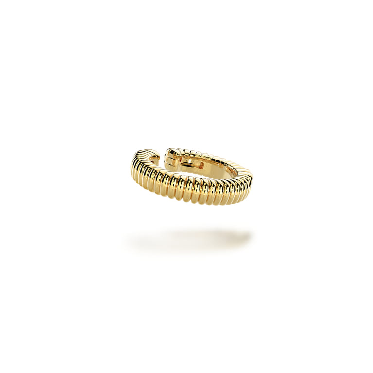 14K Yellow Gold 15mm Textured Hoop Earcuff - Shot 1