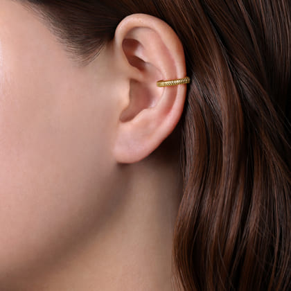 14K Yellow Gold 15mm Textured Hoop Earcuff