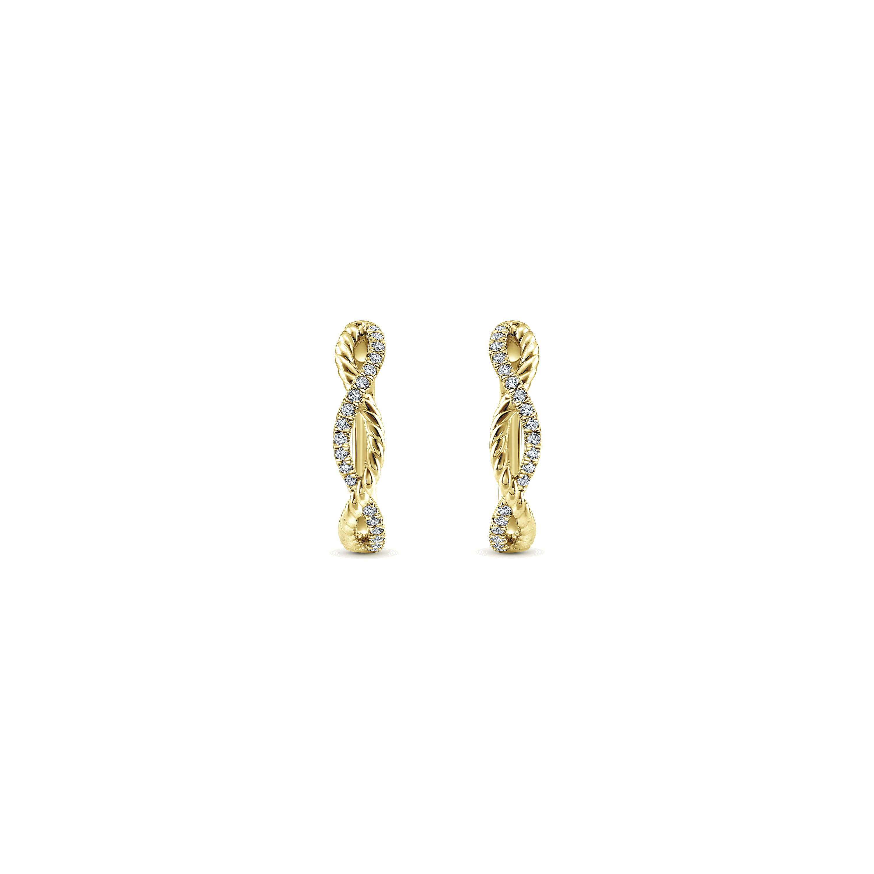 14K Yellow Gold 15mm Twisted Rope and Diamond Huggies - 0.11 ct - Shot 3