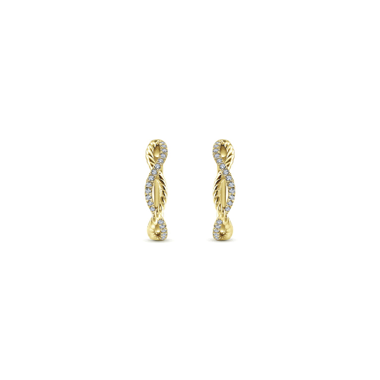 14K Yellow Gold 15mm Twisted Rope and Diamond Huggies - 0.11 ct - Shot 3