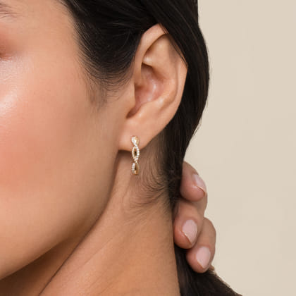 14K Yellow Gold 15mm Twisted Rope and Diamond Huggies