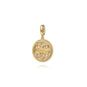 14K Yellow Gold 18mm Bujukan Diamond Compass  Mother of Pearl Medallion Pendant With Detachable Bail