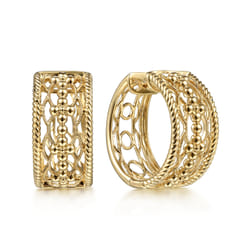 14K Yellow Gold 20 mm Wide Open Pattern Huggie Earrings