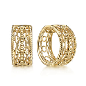 14K Yellow Gold 20 mm Wide Open Pattern Huggie Earrings