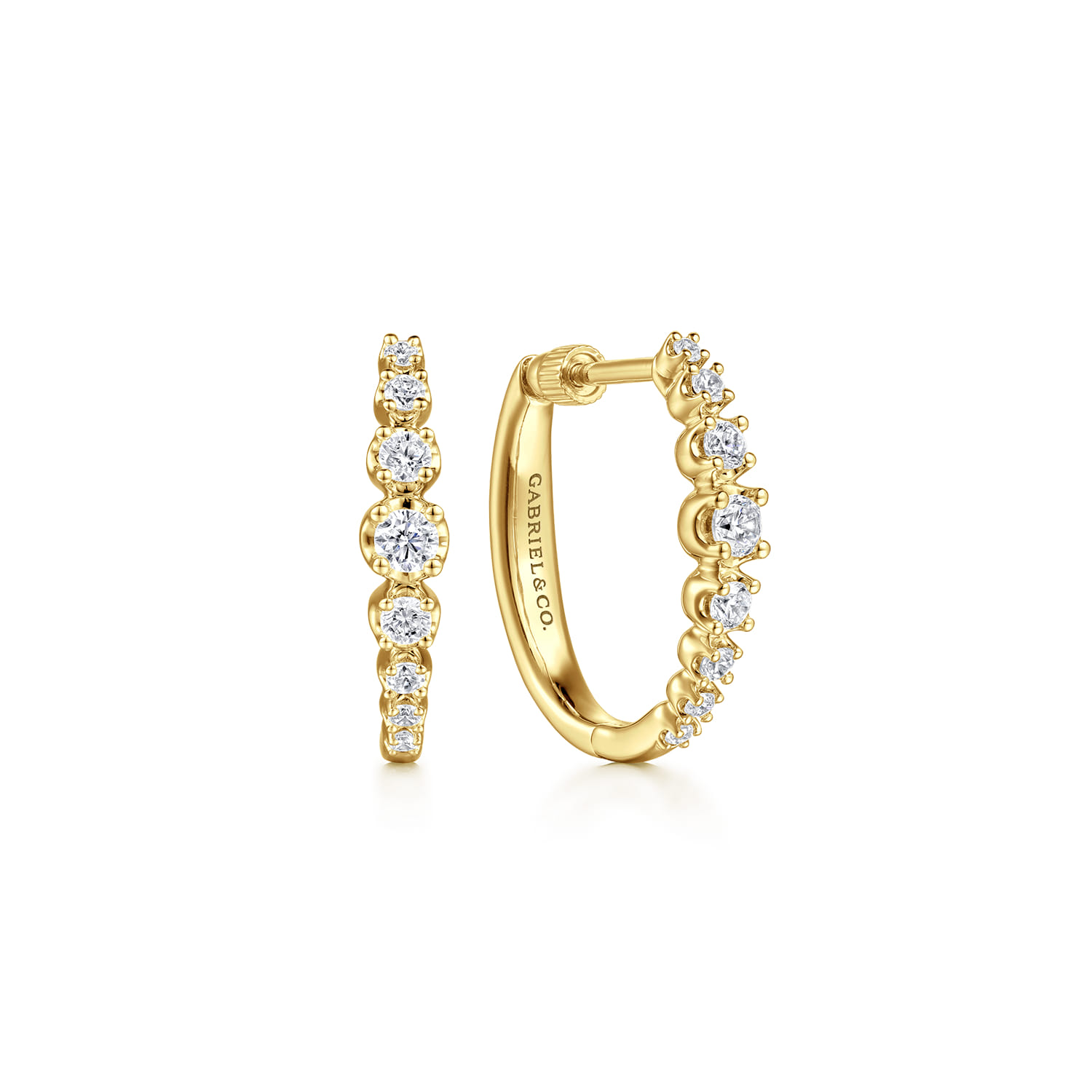 14K Yellow Gold 20mm Buttercup Set Diamond Classic Oval Hoop Earrings - 0.5 ct - Shot 1