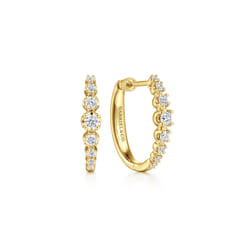 14K Yellow Gold 20mm Buttercup Set Diamond Classic Oval Hoop Earrings