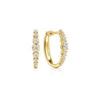 14K Yellow Gold 20mm Buttercup Set Diamond Classic Oval Hoop Earrings