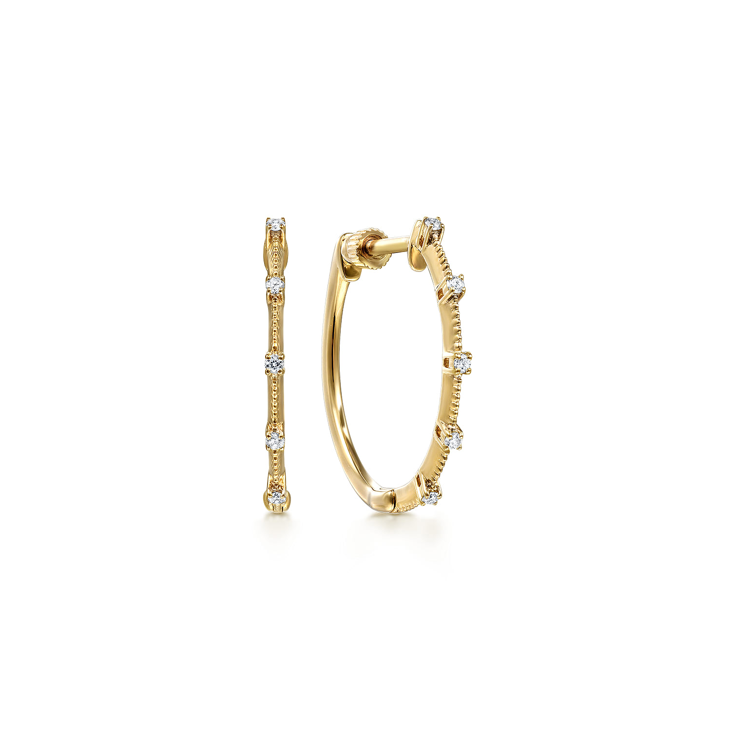 14K Yellow Gold 20mm Diamond Station Classic Hoop Earrings - 0.08 ct - Shot 1