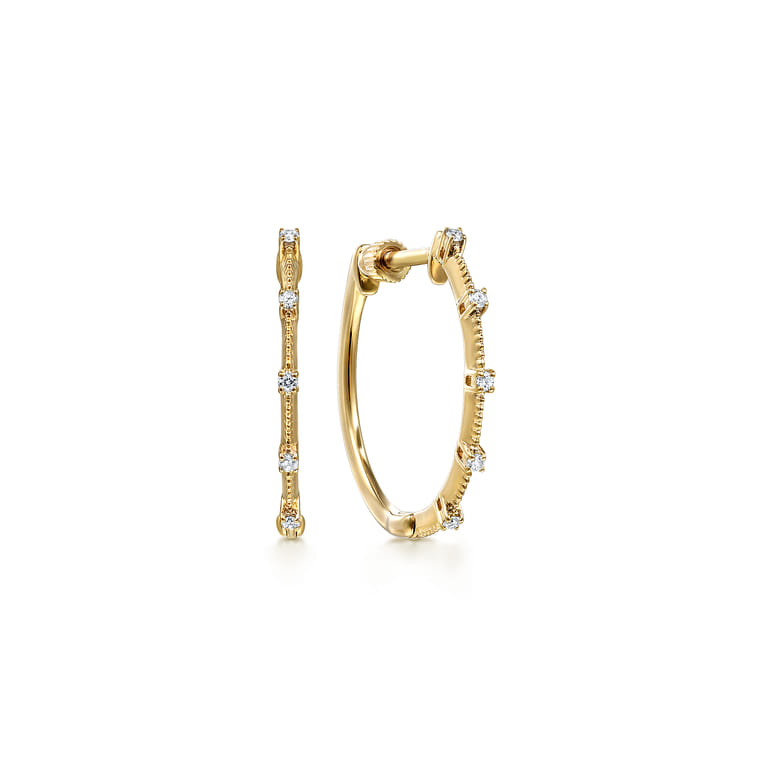 14K Yellow Gold 20mm Diamond Station Classic Hoop Earrings - 0.08 ct - Shot 1
