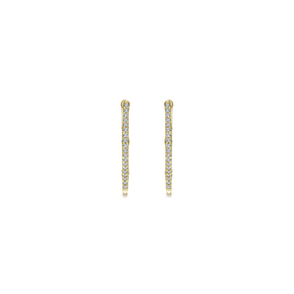 14K Yellow Gold 20mm Geometric Diamond Huggie Earrings