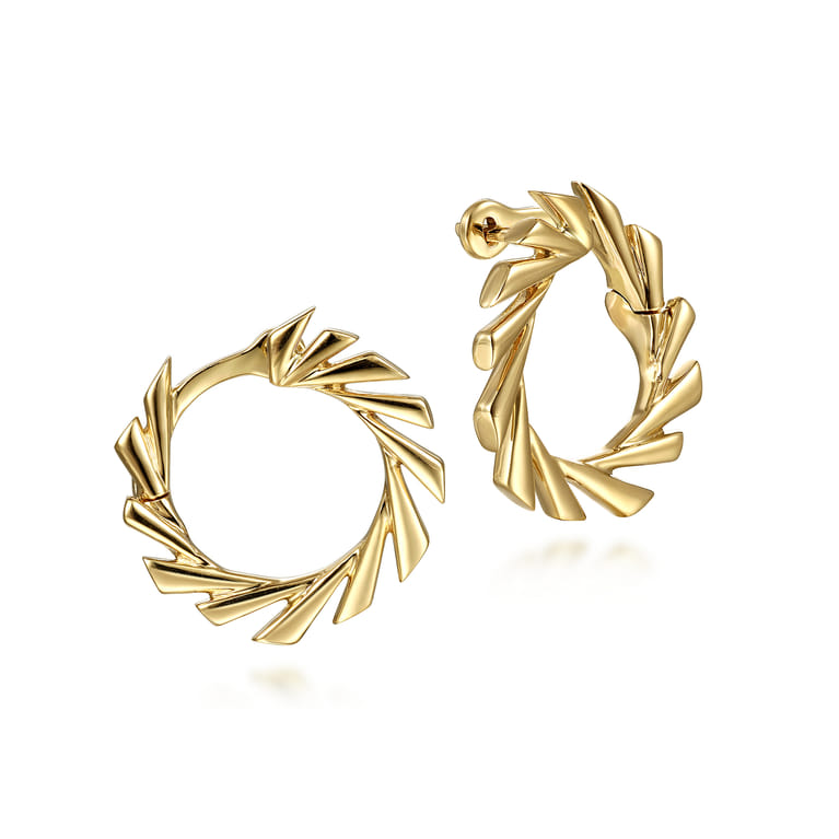 14K Yellow Gold 20mm Geometric Flare Round Statement Bypass Hoop Earrings - Shot 1