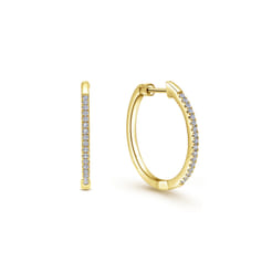 14K Yellow Gold 20mm Round Classic Diamond Hoop Earrings