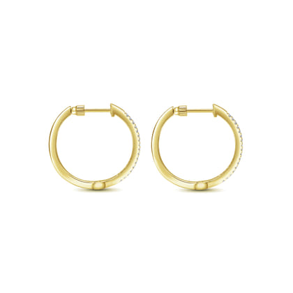14K Yellow Gold 20mm Round Classic Diamond Hoop Earrings