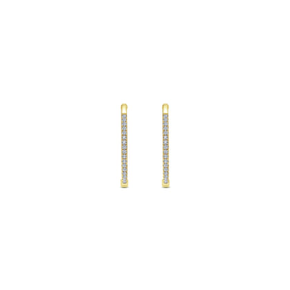 14K Yellow Gold 20mm Round Classic Diamond Hoop Earrings