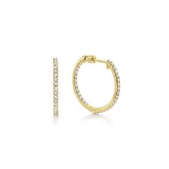 14K Yellow Gold 20mm Round Inside Out Diamond Hoop Earrings