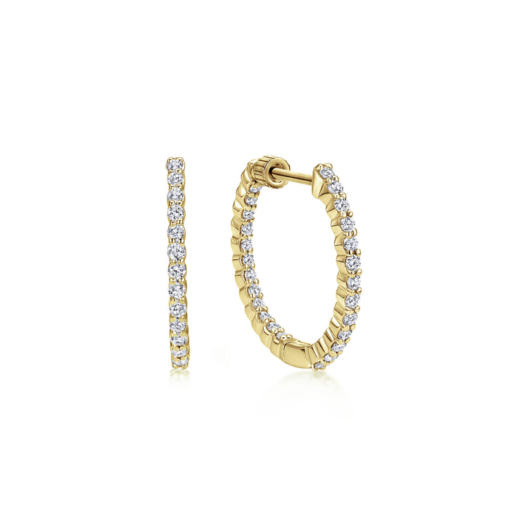 14K Yellow Gold 20mm Round Inside Out Diamond Hoop Earrings - 0.5 ct - Shot 1
