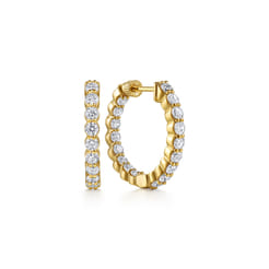 14K Yellow Gold 20mm Round Inside Out Diamond Hoop Earrings