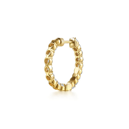 14K Yellow Gold 20mm Round Inside Out Diamond Hoop Earrings