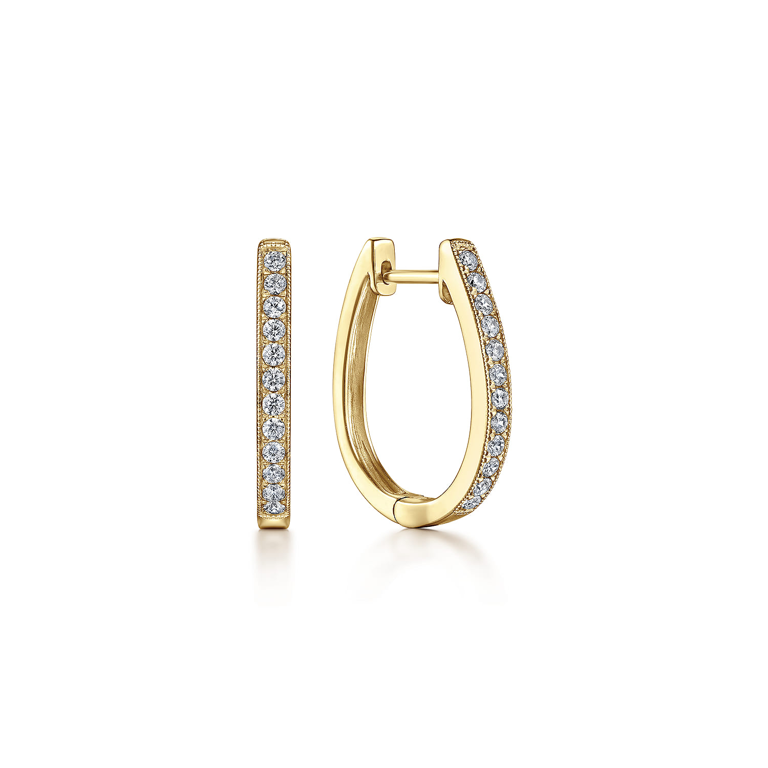 14K Yellow Gold 20mm Slim Pave Diamond Huggie Earrings - 0.25 ct - Shot 1
