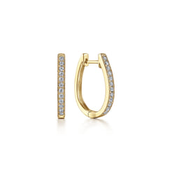 14K Yellow Gold 20mm Slim Pave Diamond Huggie Earrings