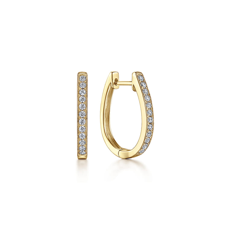 14K Yellow Gold 20mm Slim Pave Diamond Huggie Earrings - 0.25 ct - Shot 1