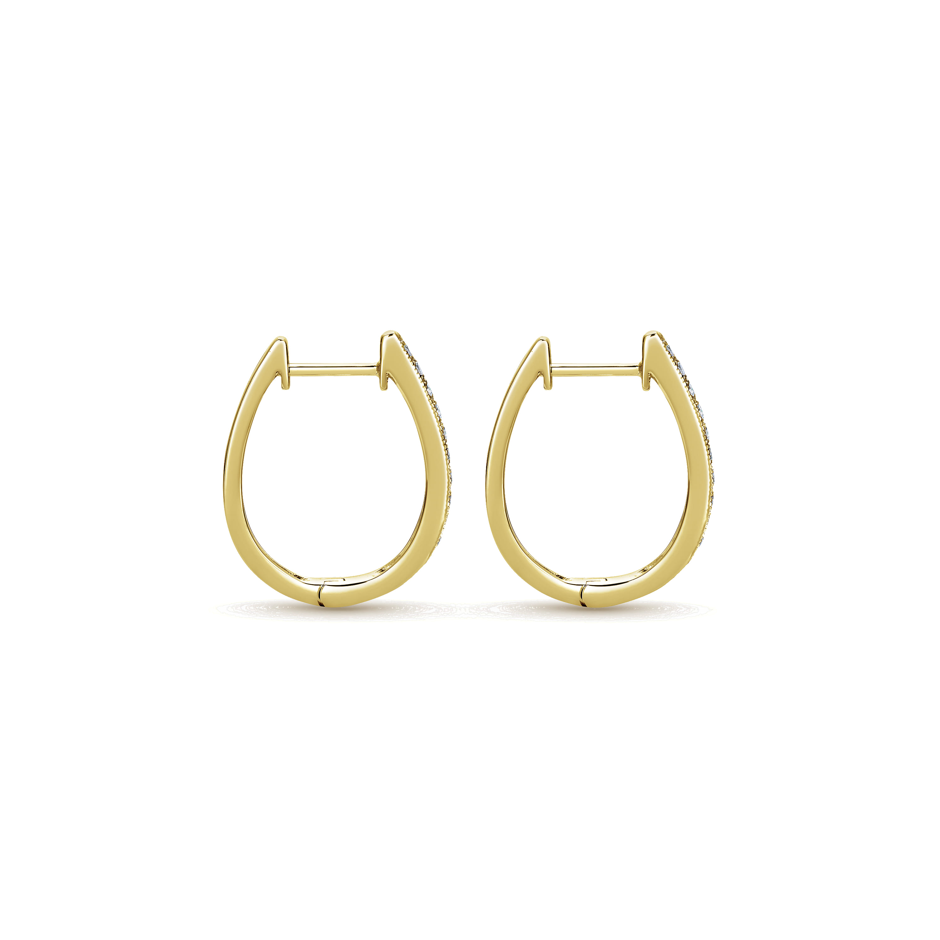 14K Yellow Gold 20mm Slim Pave Diamond Huggie Earrings - 0.25 ct - Shot 2