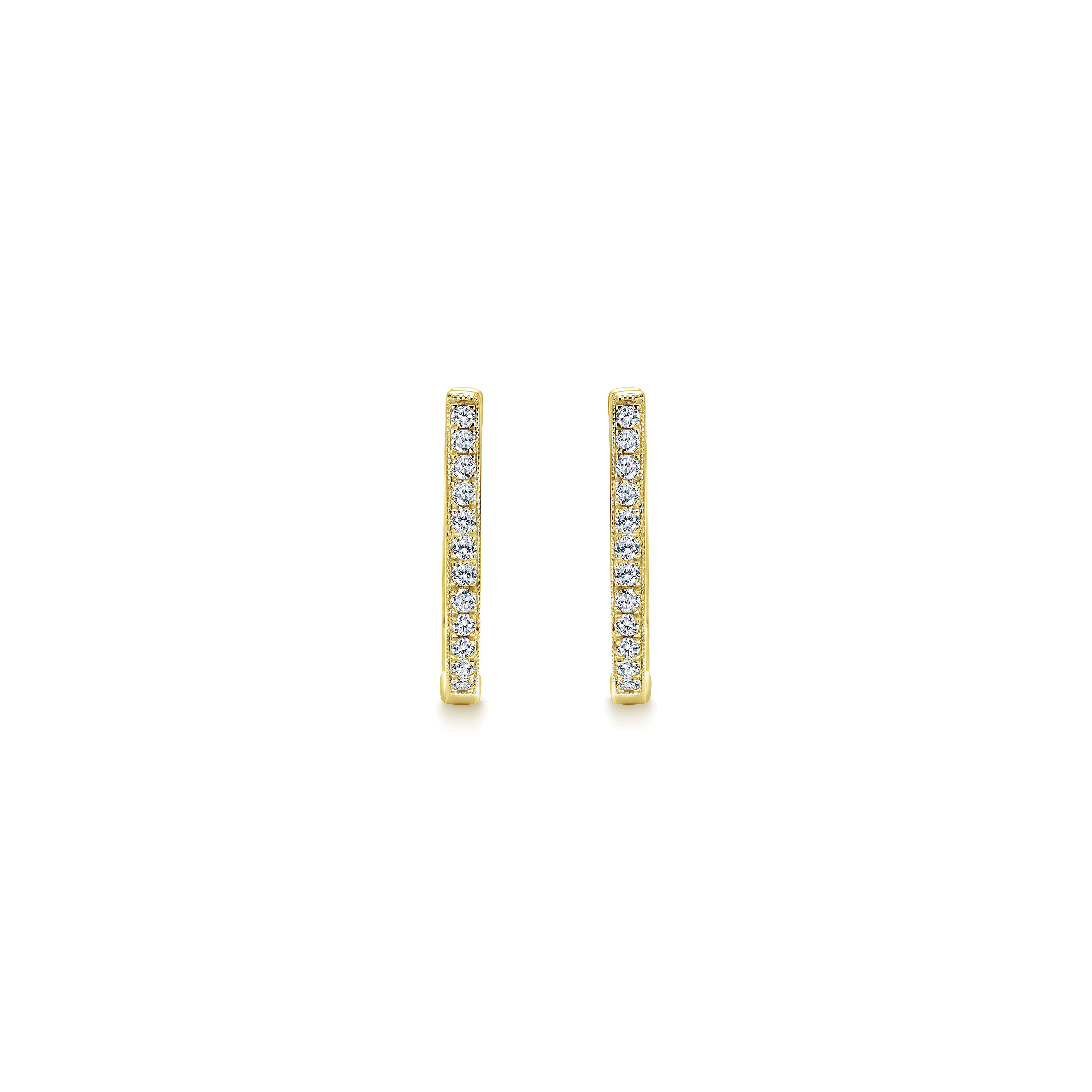 14K Yellow Gold 20mm Slim Pave Diamond Huggie Earrings - 0.25 ct - Shot 3
