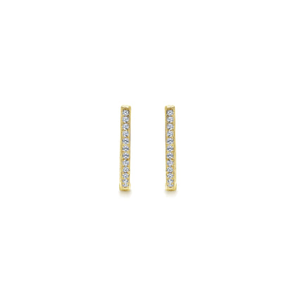14K Yellow Gold 20mm Slim Pave Diamond Huggie Earrings