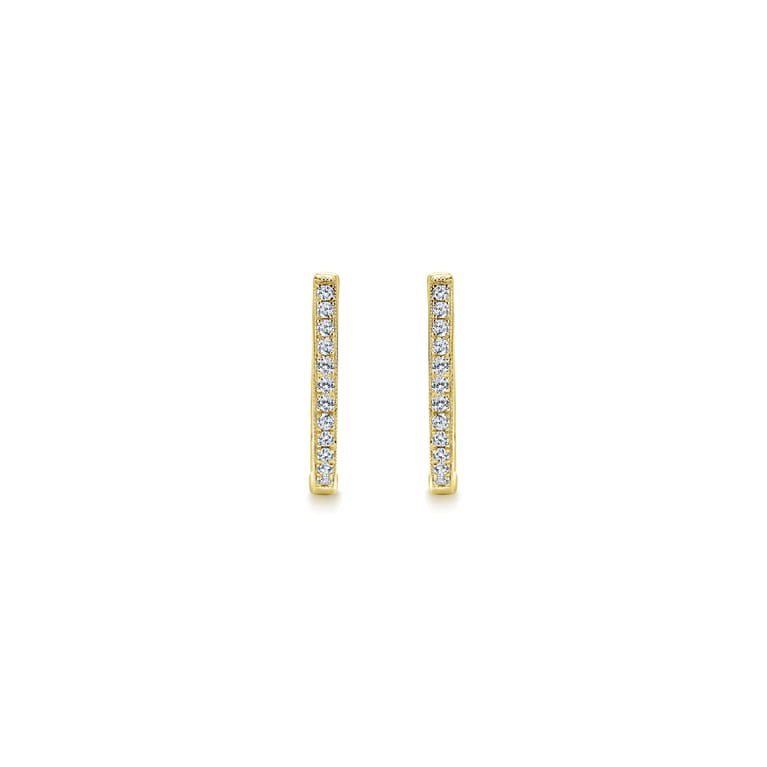 14K Yellow Gold 20mm Slim Pave Diamond Huggie Earrings - 0.25 ct - Shot 3
