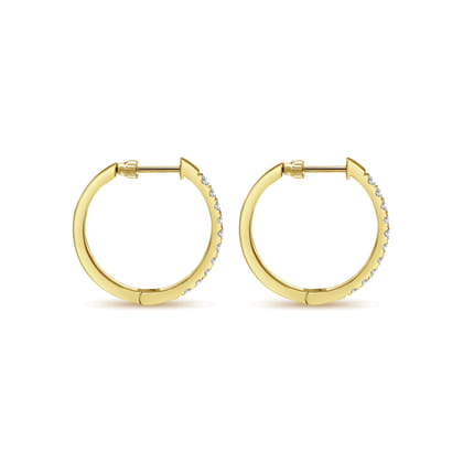 14K Yellow Gold 25mm Round Diamond Classic Hoop Earrings