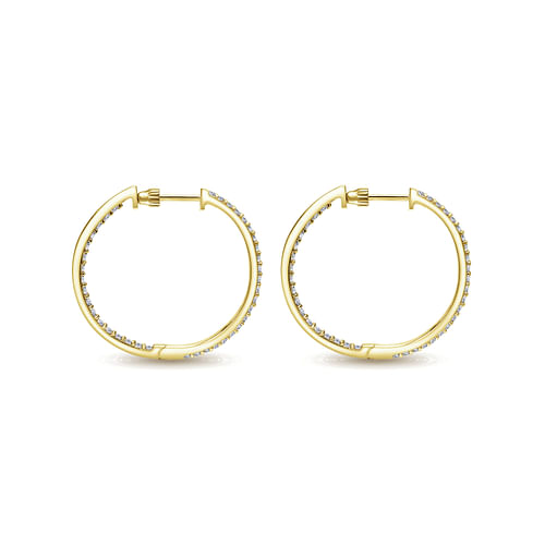 14K Yellow Gold 25mm Round Inside Out Diamond Hoop Earrings - 1.25 ct - Shot 2