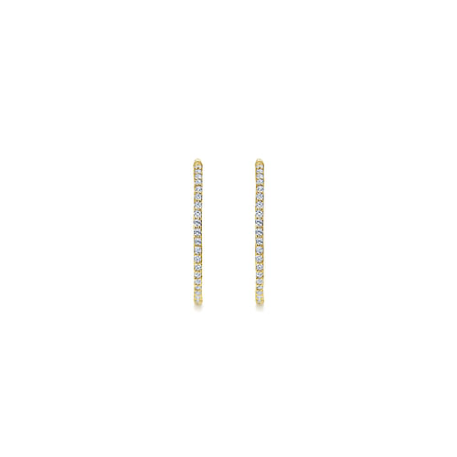 14K Yellow Gold 25mm Round Inside Out Diamond Hoop Earrings - 1.25 ct - Shot 3