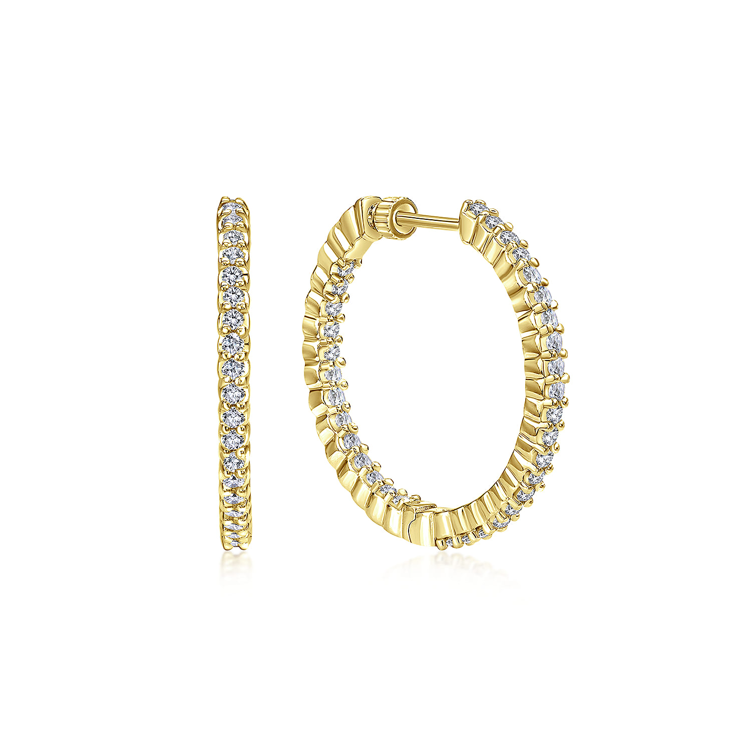 14K Yellow Gold 25mm Round Inside Out Diamond Hoop Earrings - 0.94 ct - Shot 1