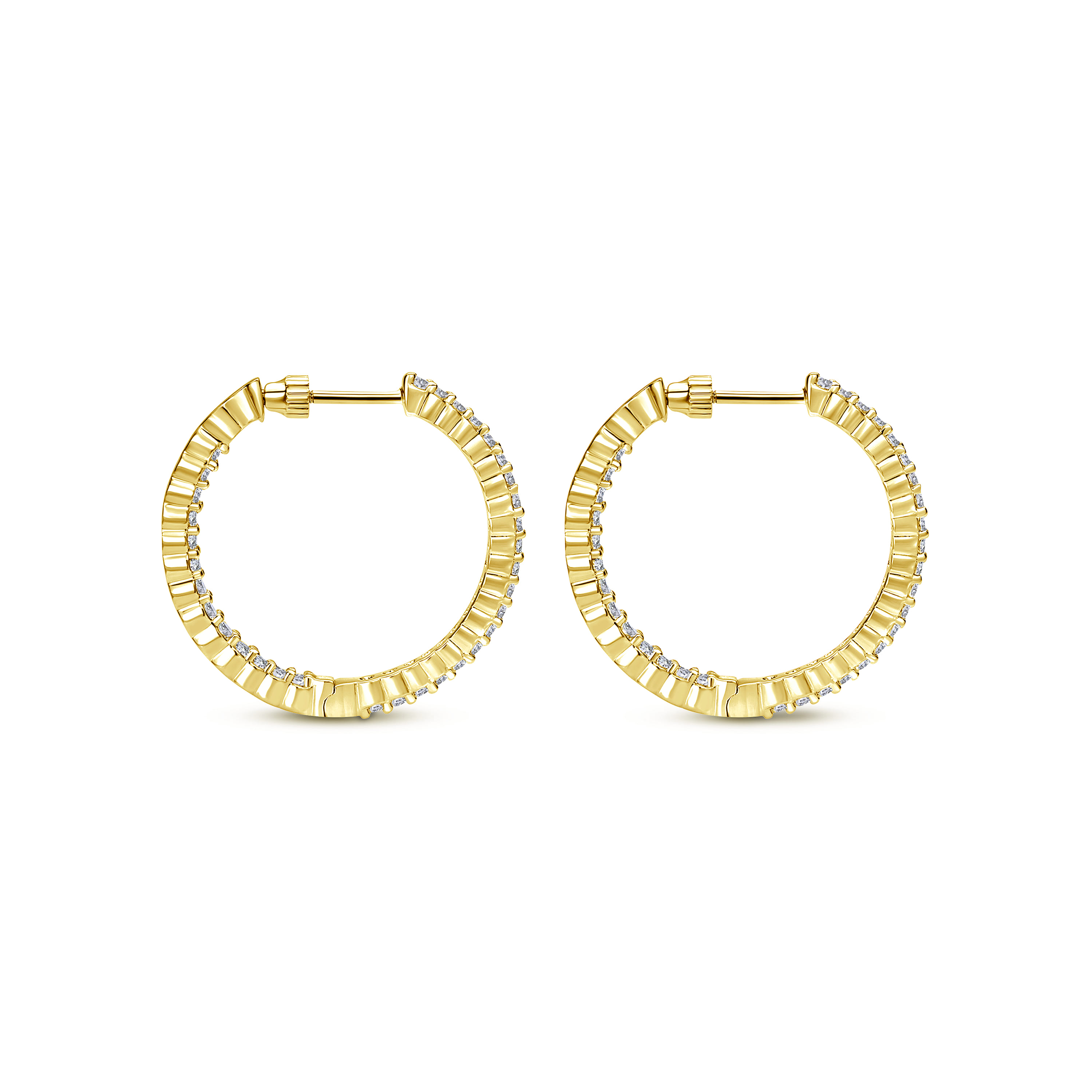 14K Yellow Gold 25mm Round Inside Out Diamond Hoop Earrings - 0.94 ct - Shot 2