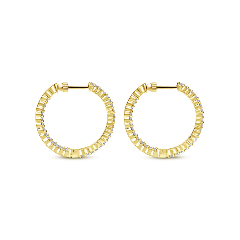 14K Yellow Gold 25mm Round Inside Out Diamond Hoop Earrings - 0.94 ct - Shot 2