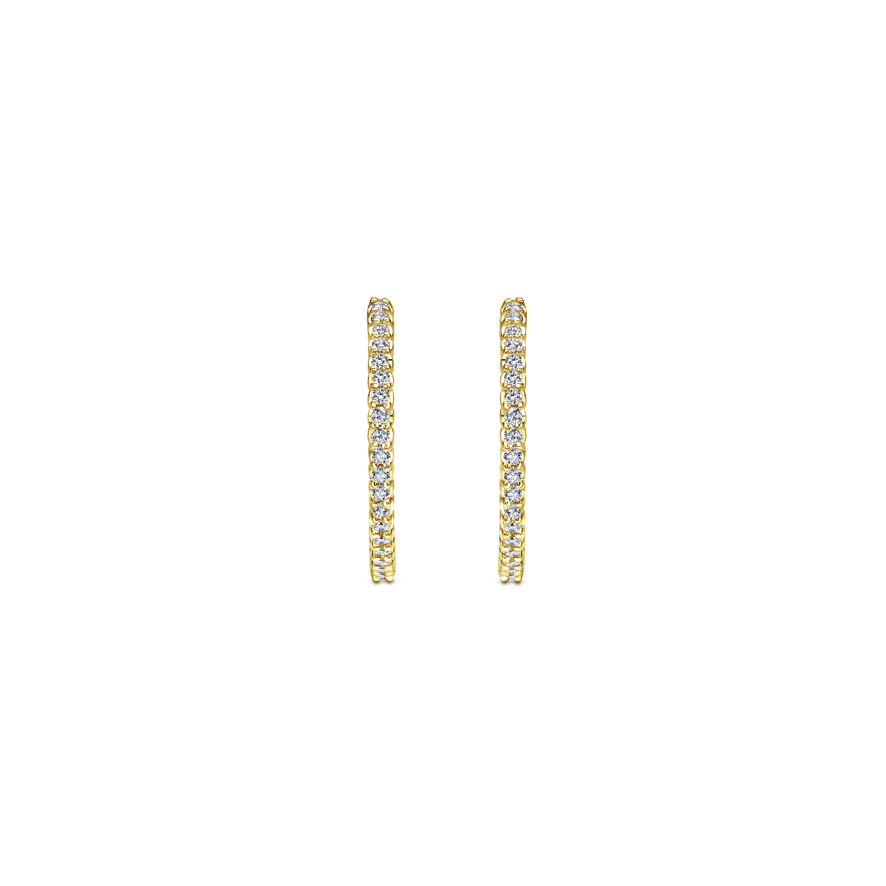 14K Yellow Gold 25mm Round Inside Out Diamond Hoop Earrings - 0.94 ct - Shot 3