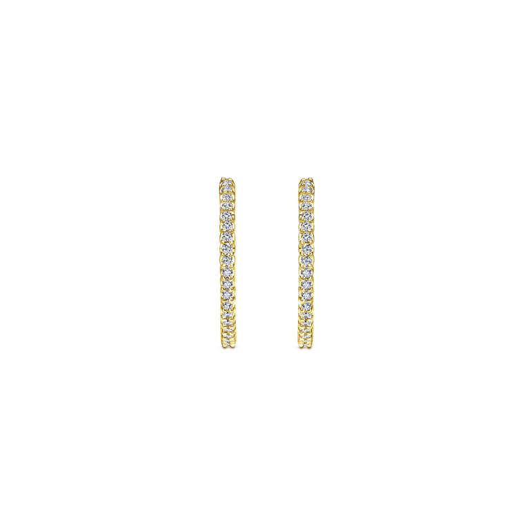 14K Yellow Gold 25mm Round Inside Out Diamond Hoop Earrings - 0.94 ct - Shot 3