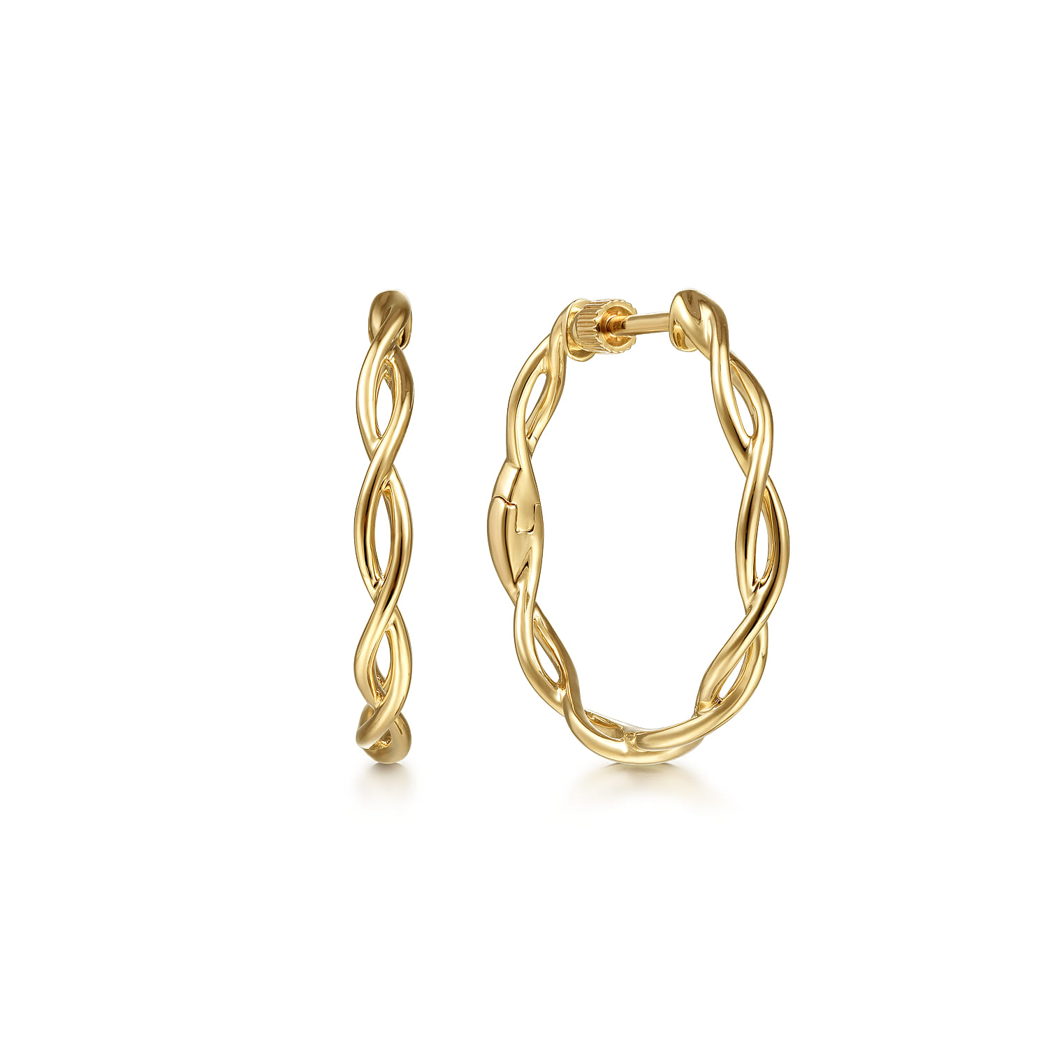 14K Yellow Gold 25mm Twisted Classic Round Hoop Earrings - Shot 1