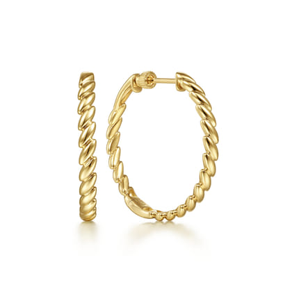 14K Yellow Gold 30 mm Twisted Rope Classic Hoop Earrings