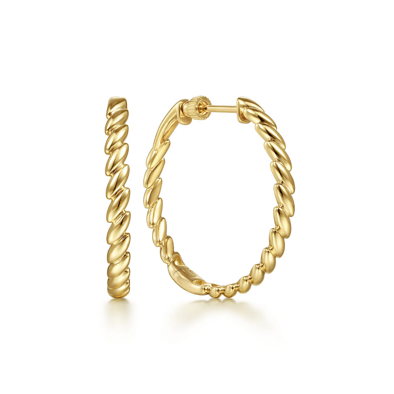 14K Yellow Gold 30 mm Twisted Rope Classic Hoop Earrings - Shot 1