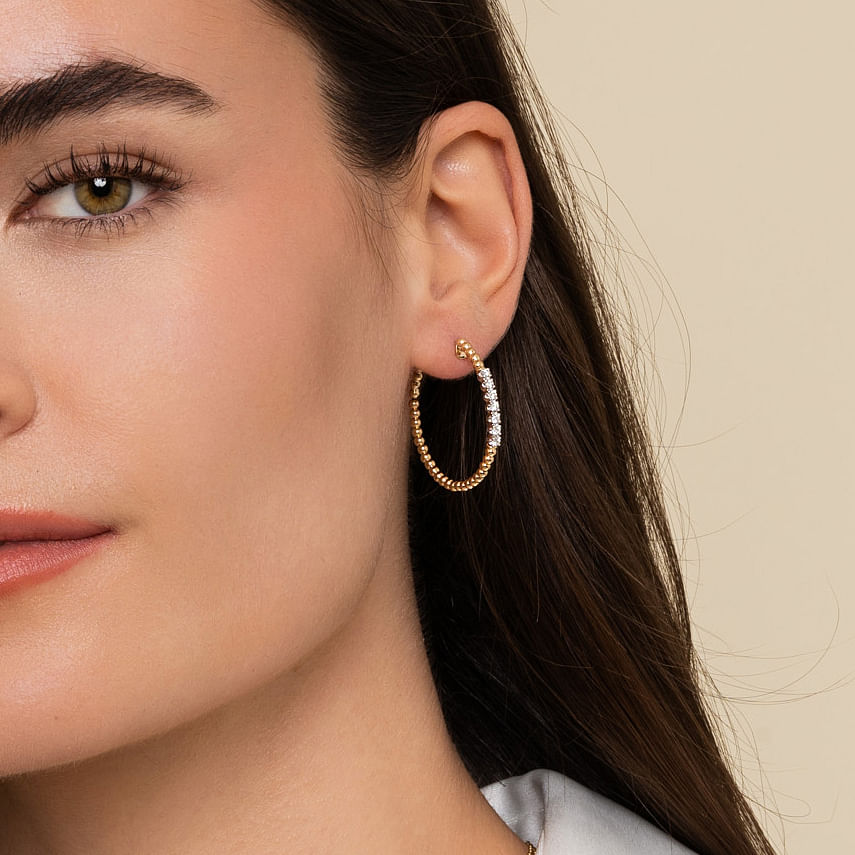 14K Yellow Gold 30mm Bujukan Diamond Classic Hoop Earrings