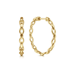 14K Yellow Gold 30mm Chain Pattern Hoop Earrings