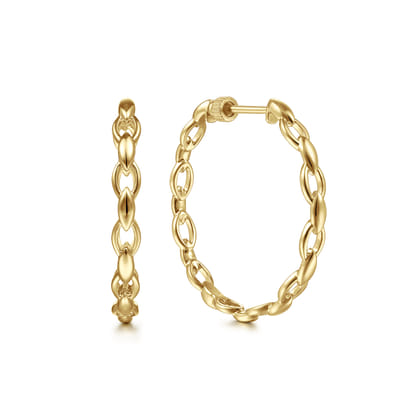 14K Yellow Gold 30mm Chain Pattern Hoop Earrings