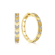 14K Yellow Gold 30mm Classic Diamond Hoop Earrings